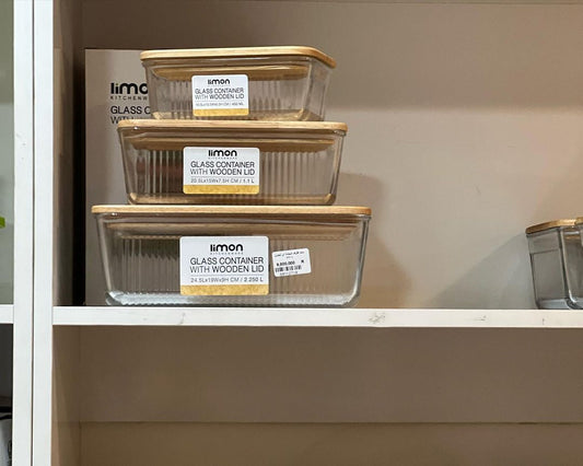 Limon Rectangular Glass Container with Wooden Lid