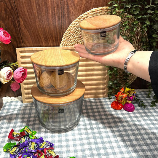 Ziba Wooden Glass Container 3-Pcs Set