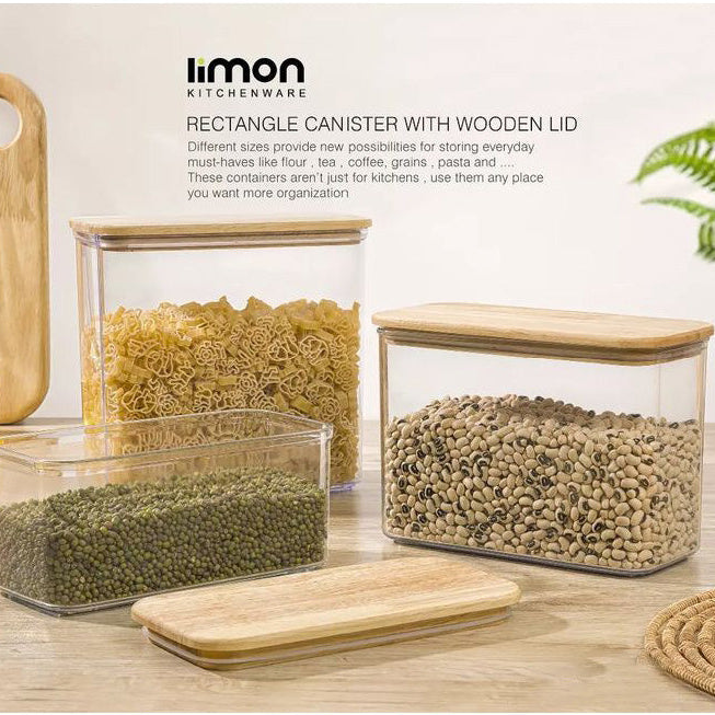 Limon Acrylic Storage Jars with Wooden Lid (Rectangular)