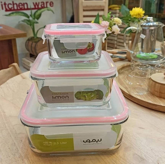 Limon Glass Container 3Pcs Set (Square)