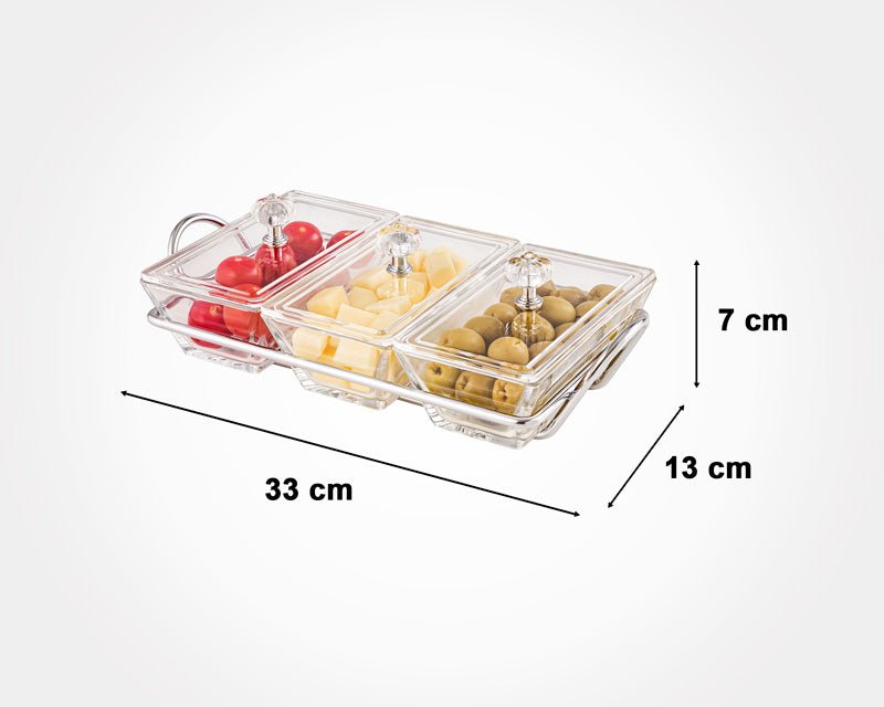 Limon Glass Snack Serving Tray 3-Sections (Rectangle)