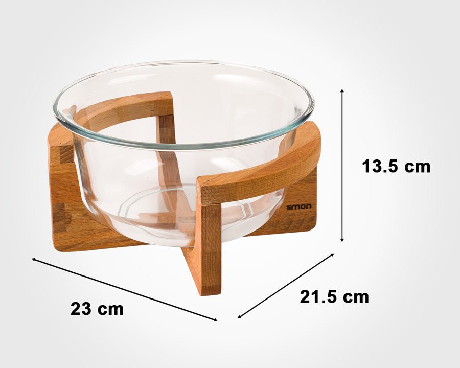 Limon Glass Serving Bowl with Wooden Stand 2L