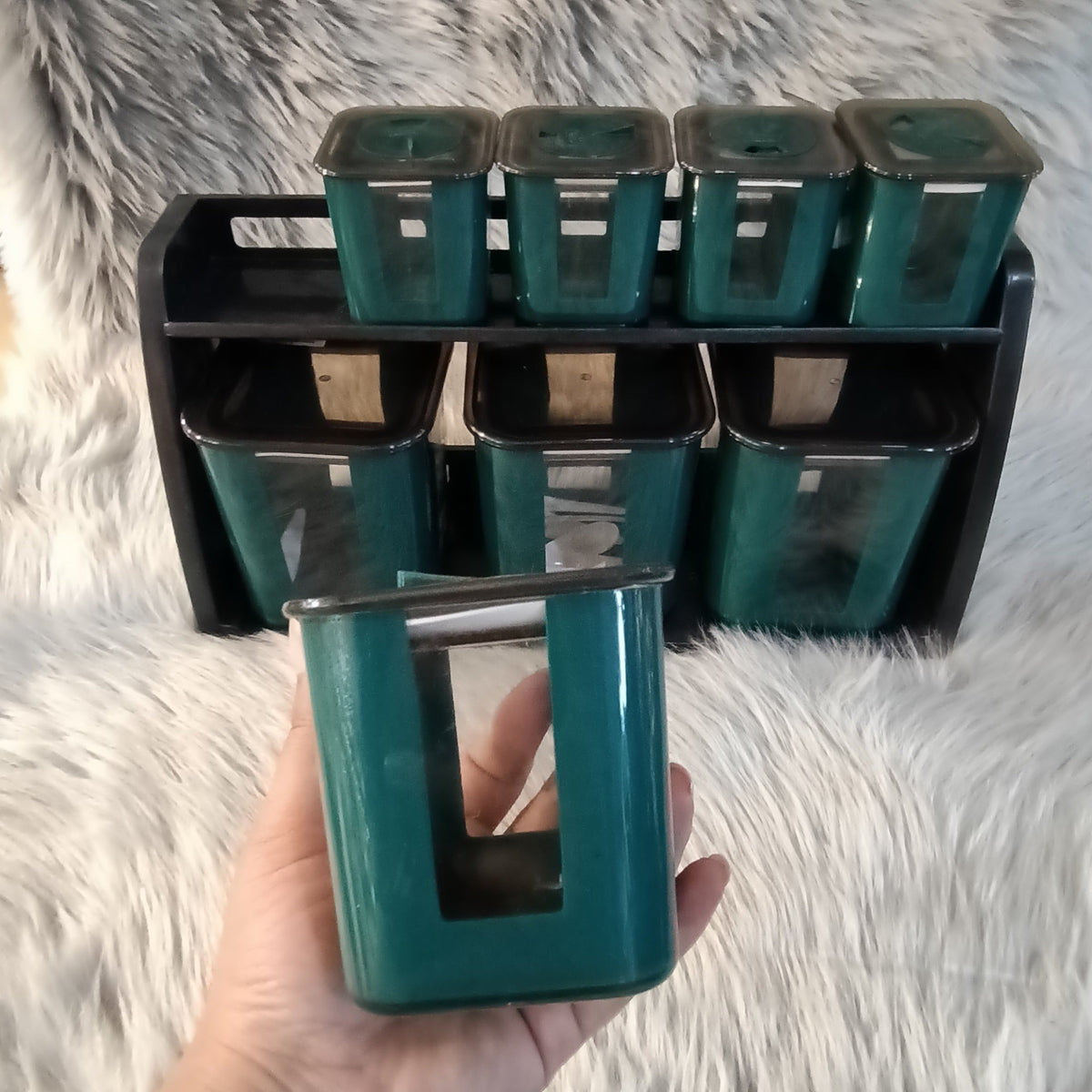 Bita Plastic Spice Jars Set with Lid & Stand 8-Pcs (Square)