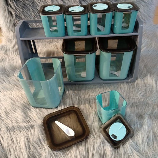Bita Plastic Spice Jars Set with Lid & Stand 8-Pcs (Square)