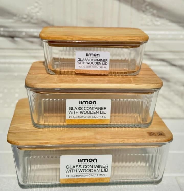 Limon Glass Container with Wooden Lid (3-Piece Set)