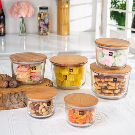 Ziba Wooden Glass Container 3-Pcs Set