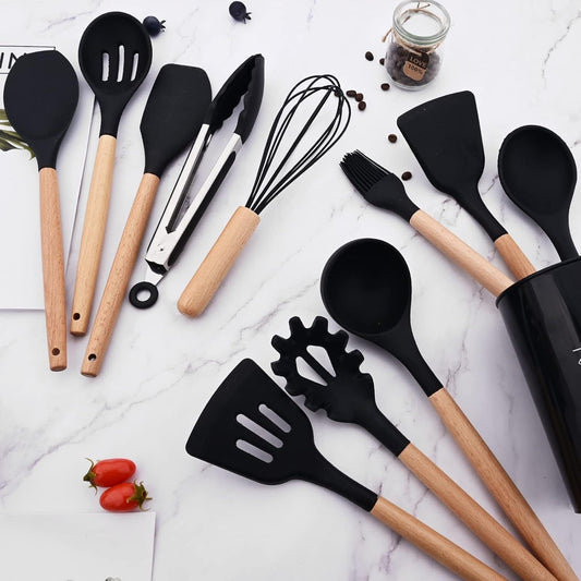 Non-Stick Silicon Kitchen Utensils Set 12-Pcs!