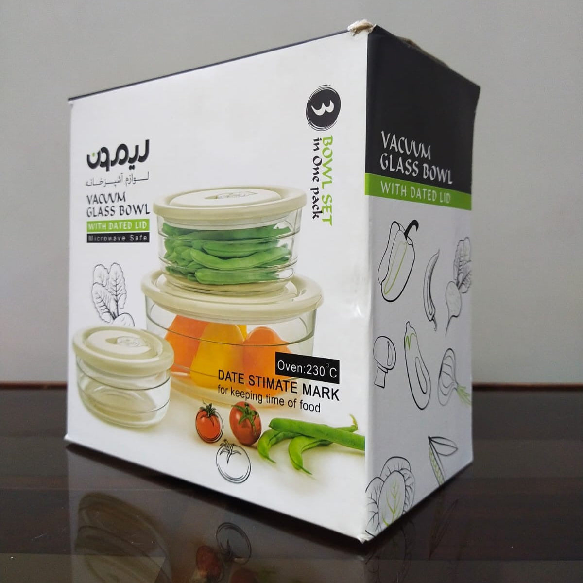 Limon Printed Vacuum Glass Bowl Set 3-Pcs!