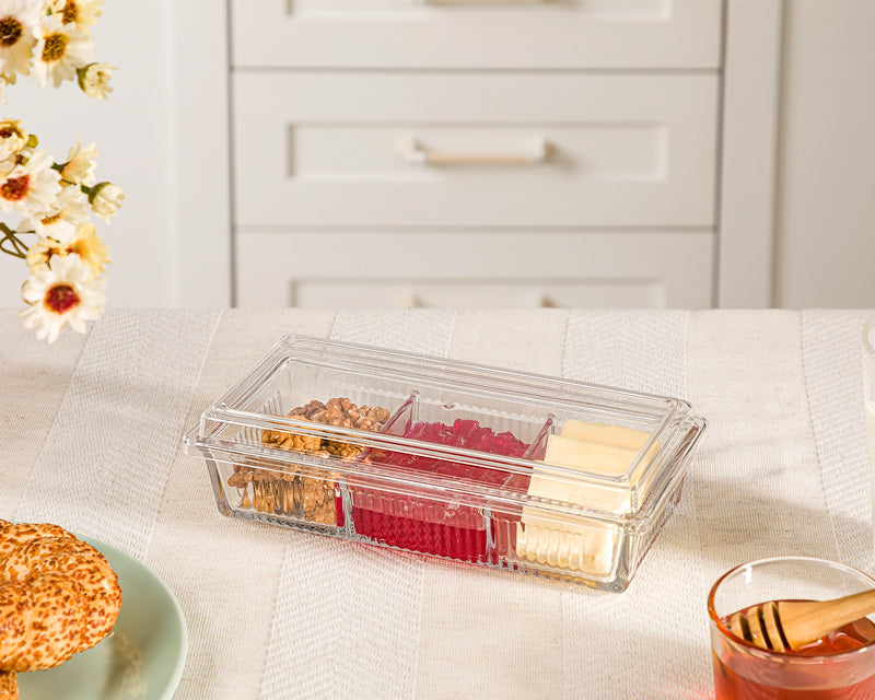 Limon Divided Snack Serving Tray with Acrylic Lid!