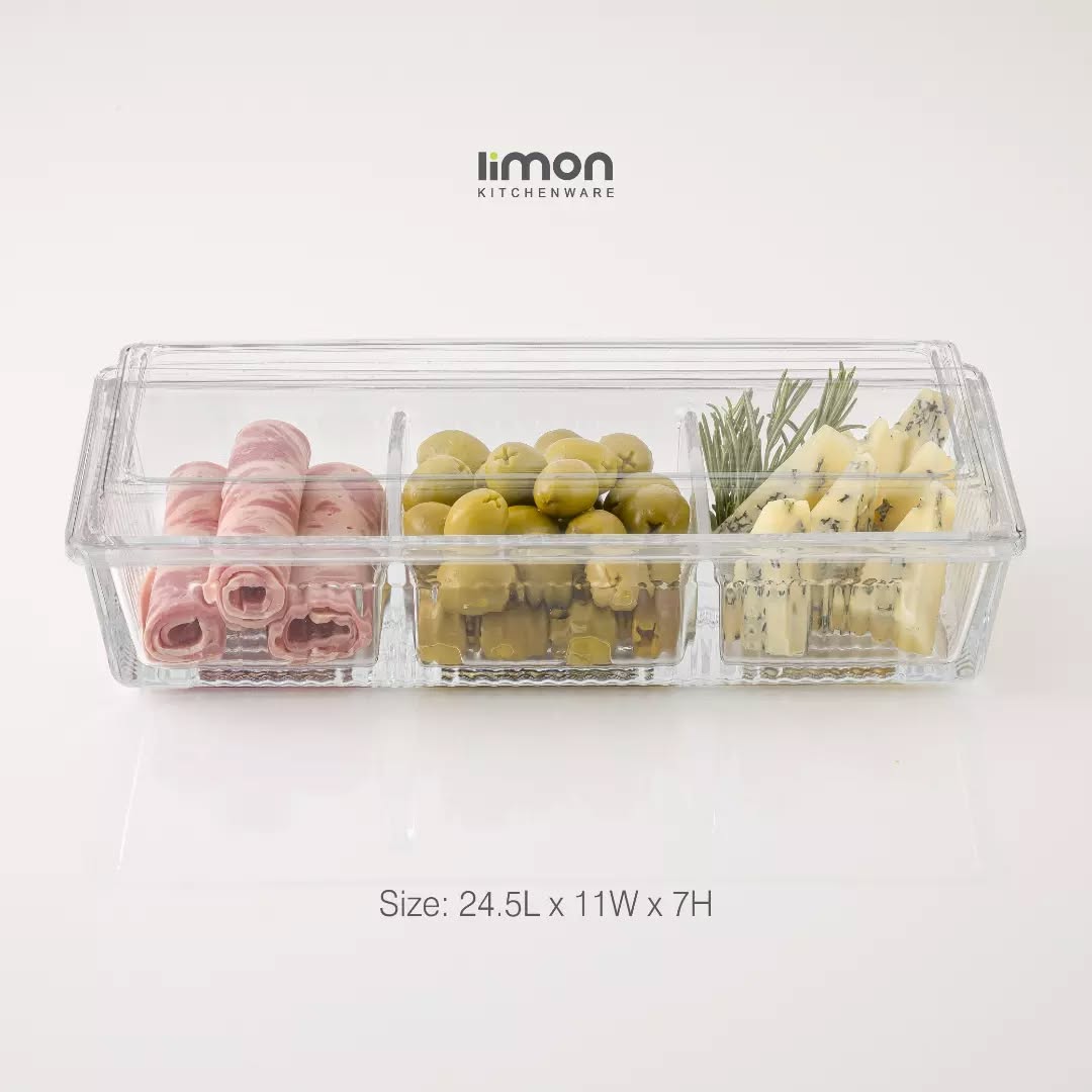 Limon Divided Snack Serving Tray with Acrylic Lid!