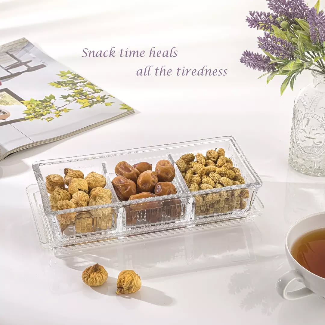 Limon Divided Snack Serving Tray with Acrylic Lid!