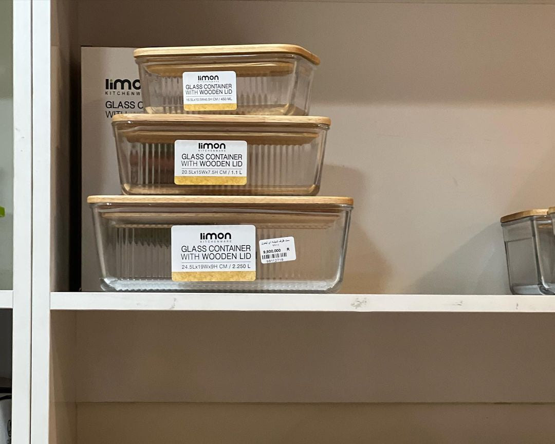 Limon Rectangular Glass Container with Wooden Lid