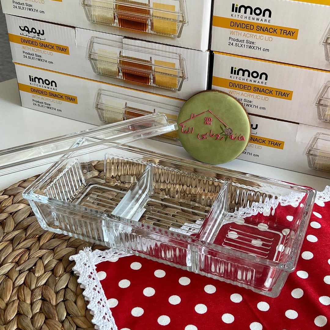 Limon Divided Snack Serving Tray with Acrylic Lid!