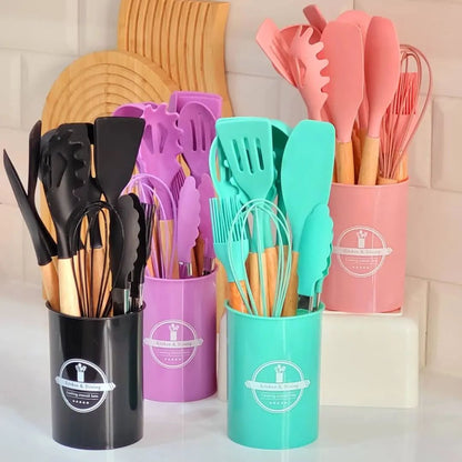 Non-Stick Silicon Kitchen Utensils Set 12-Pcs!