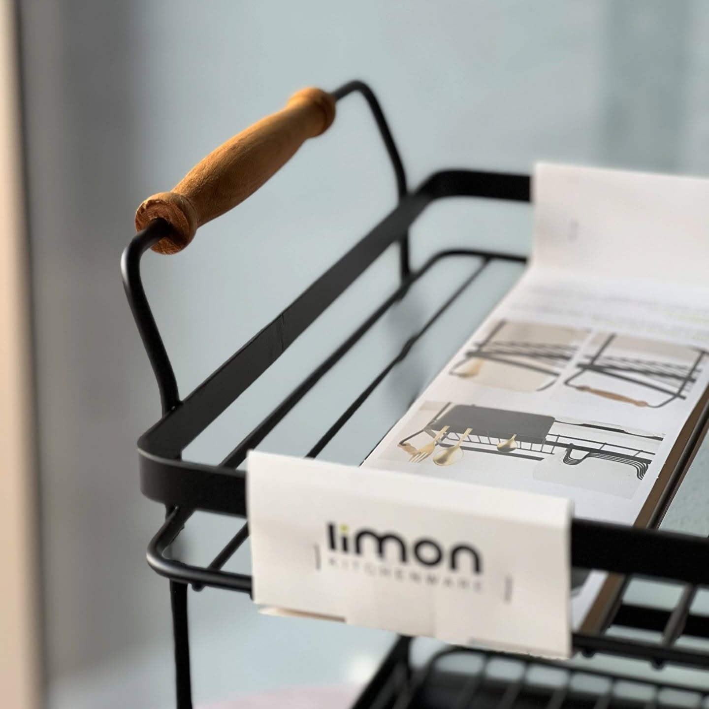 Limon Dish Rack with Wooden Handle (Metallic)