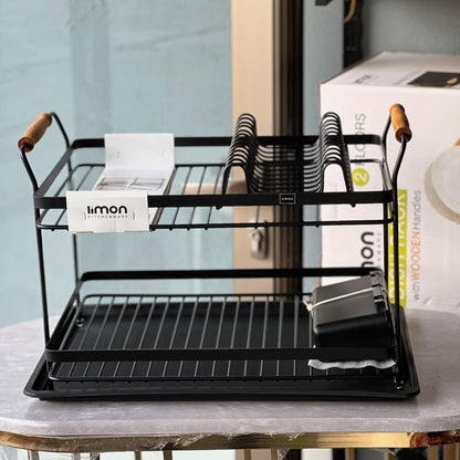 Limon Dish Rack with Wooden Handle (Metallic)