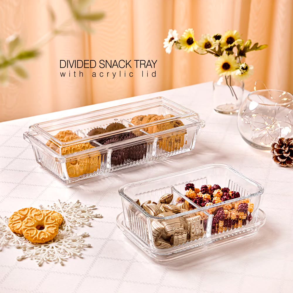 Limon Divided Snack Serving Tray with Acrylic Lid!