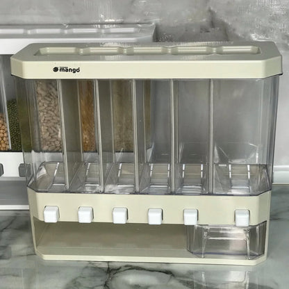 Wall Mounted Cereal & Beans Dispenser With Lids & 6-Partitions!