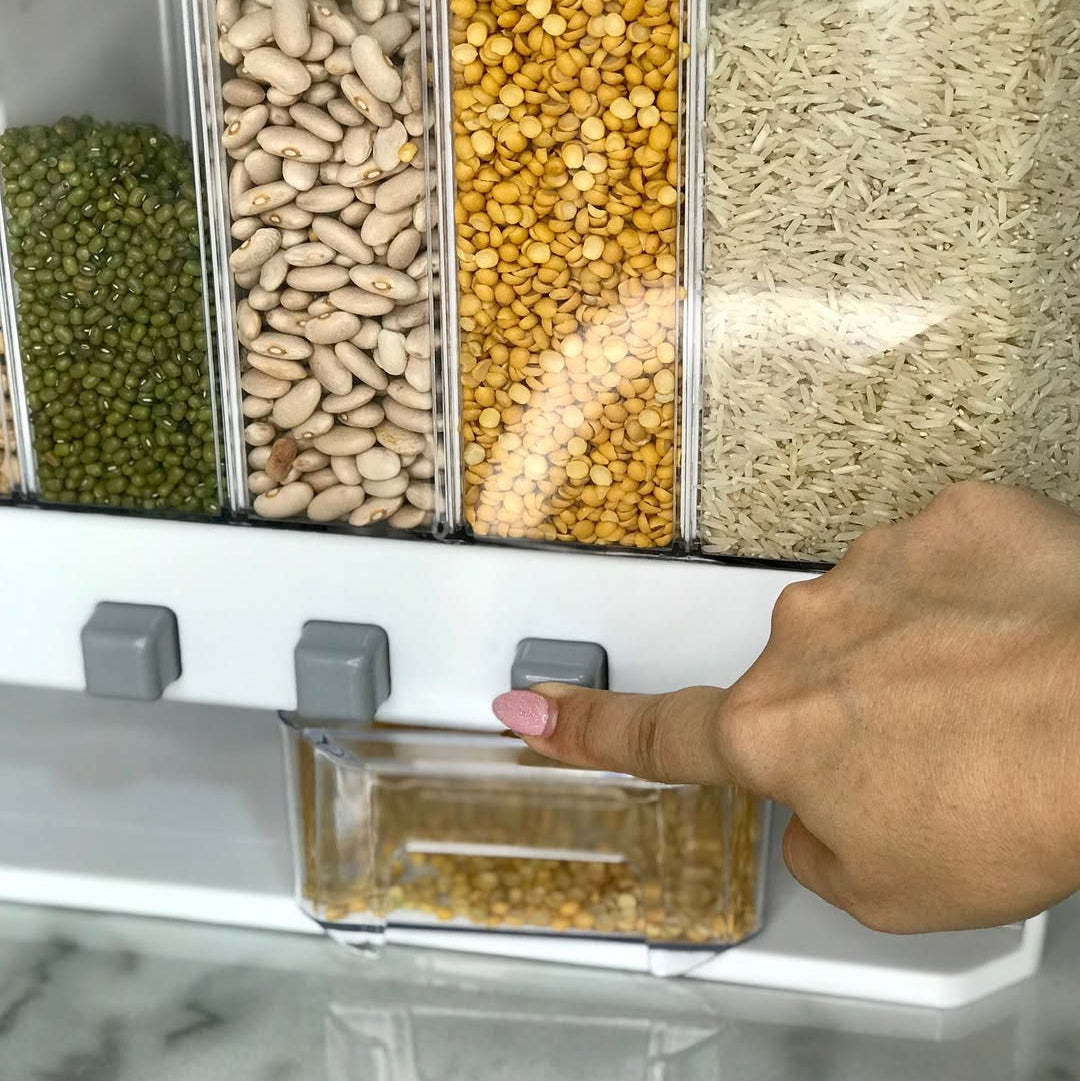 Wall Mounted Cereal & Beans Dispenser With Lids & 6-Partitions!