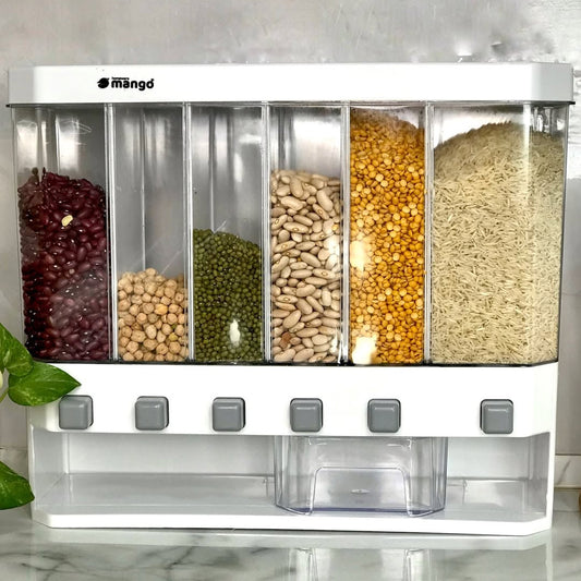 Wall Mounted Cereal & Beans Dispenser With Lids & 6-Partitions!