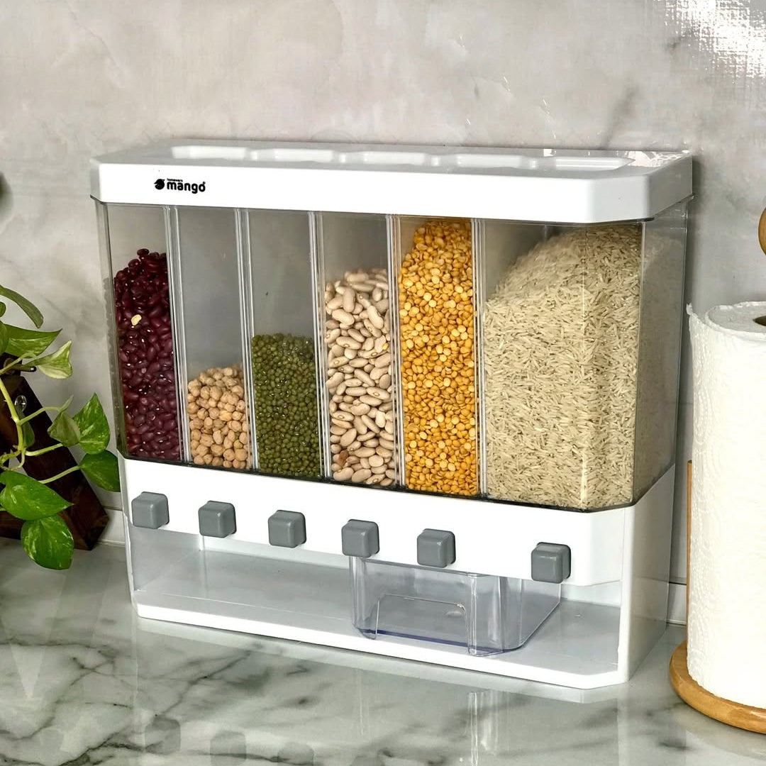 Wall Mounted Cereal & Beans Dispenser With Lids & 6-Partitions!