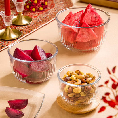 Limon Glass Bowl Set with Wooden Lid