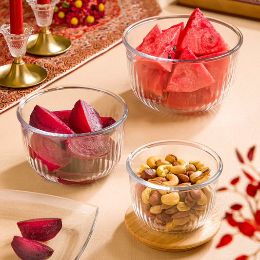 Limon Glass Bowl Set with Wooden Lid