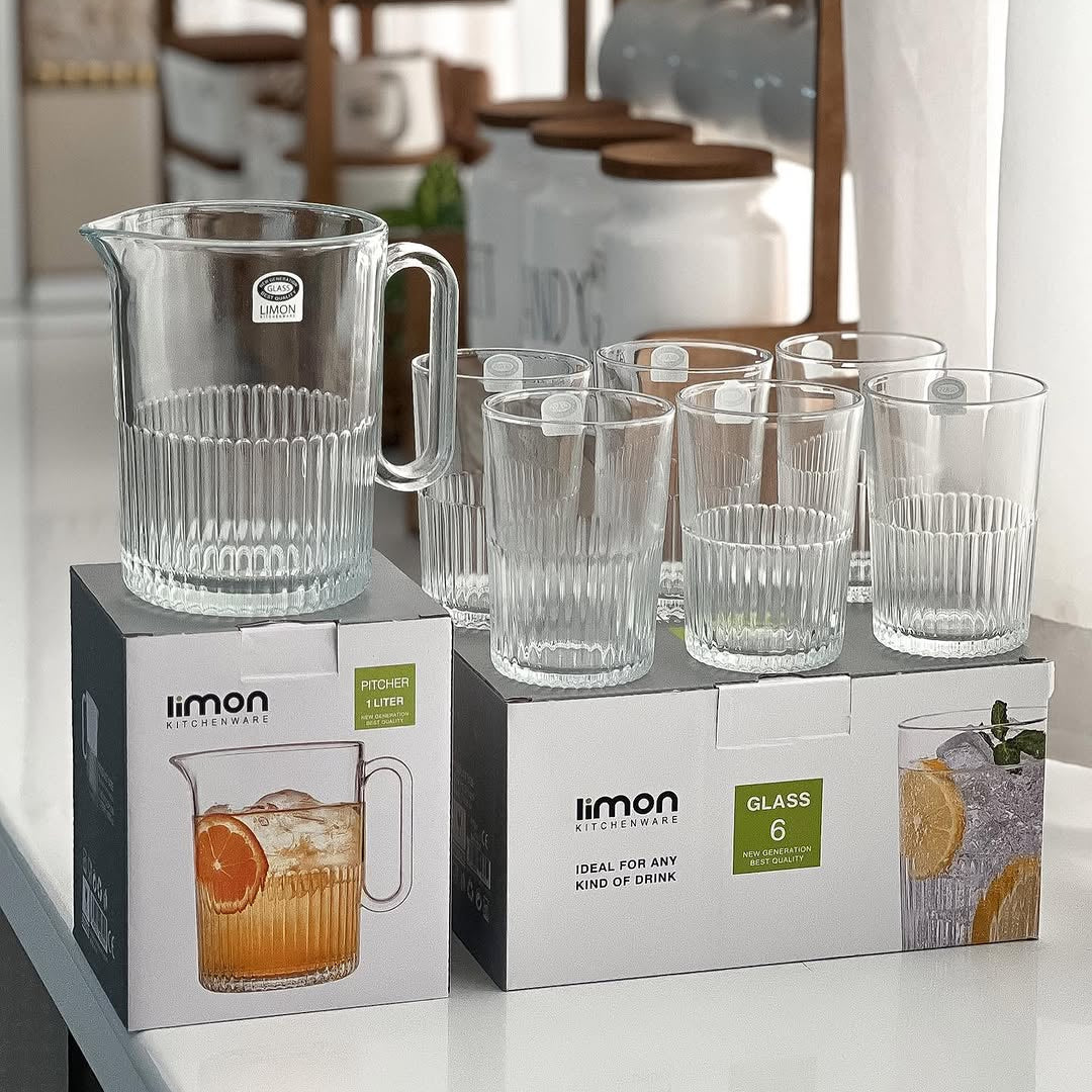 Limon Pitcher & Water Glass 7-Pcs Set (1-Jug & 6-Glass)!