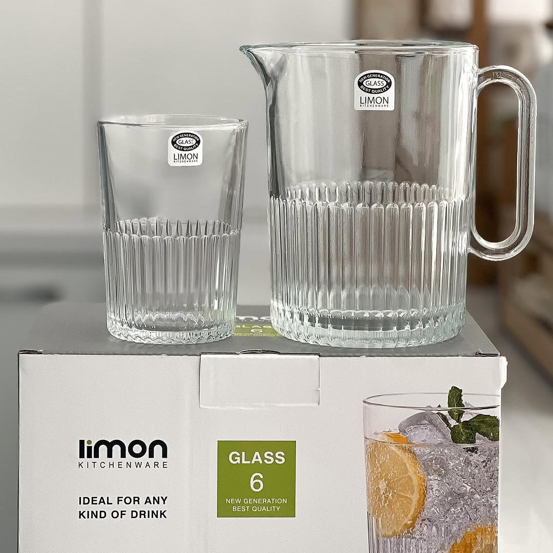 Limon Pitcher & Water Glass 7-Pcs Set (1-Jug & 6-Glass)!