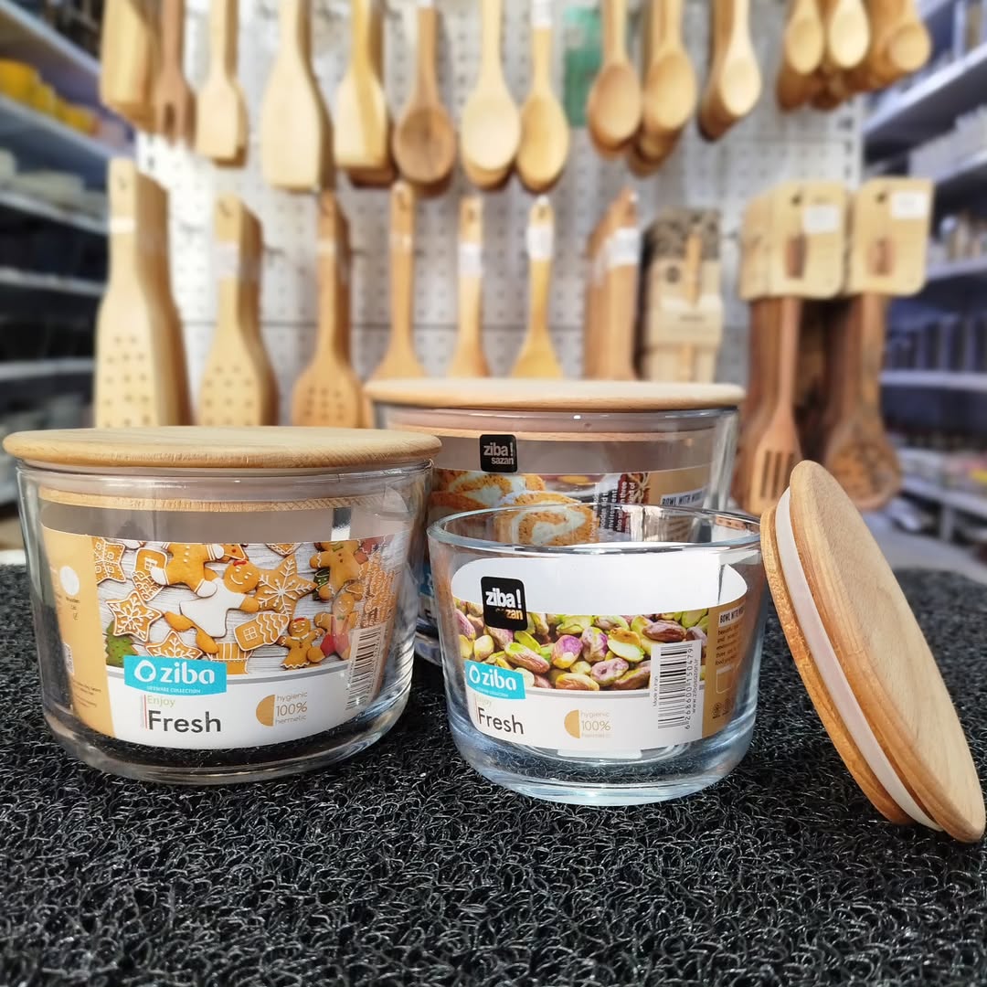 Ziba Wooden Glass Container 3-Pcs Set!