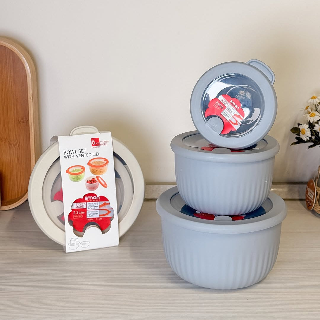 Limon Bowl Set with Vented Lid 3-Pcs (Plastic)!