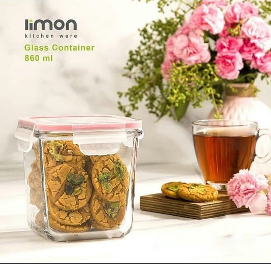 Limon Square Glass Container Four Lock (860-ml)