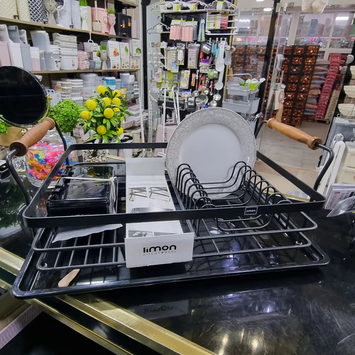 Limon Metallic Dish Rack with Wooden Handle