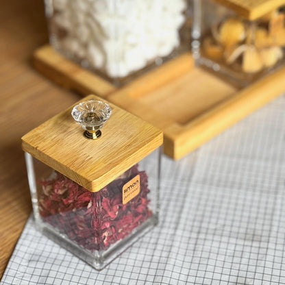 Limon Glass Spice Jars Set with Wooden Lid 8-Pcs (Canister Set)