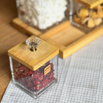 Limon Glass Spice Jars Set with Wooden Lid 8-Pcs (Canister Set)