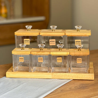 Limon Glass Spice Jars Set with Wooden Lid 8-Pcs (Canister Set)