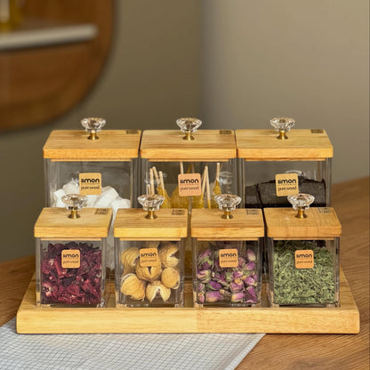 Limon Glass Spice Jars Set with Wooden Lid 8-Pcs (Canister Set)
