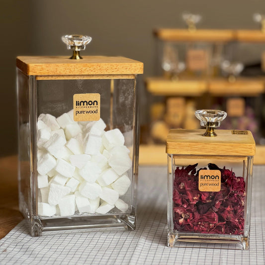 Limon Glass Spice Jars Set with Wooden Lid 8-Pcs (Canister Set)