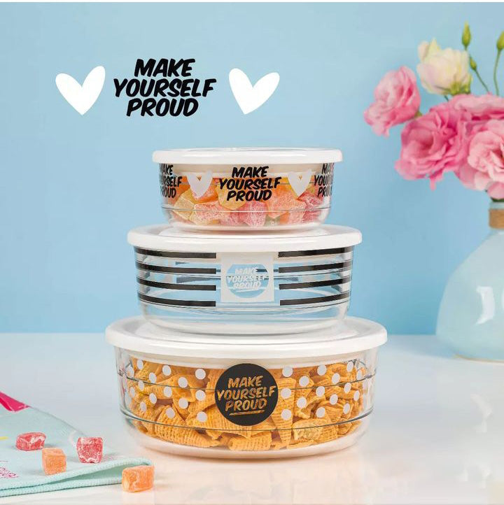 Limon Printed Vacuum Glass Bowl Set 3-Pcs!