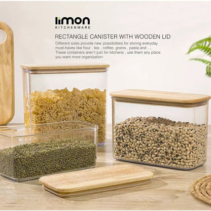 Limon Acrylic Storage Jars with Wooden Lid (Rectangular)