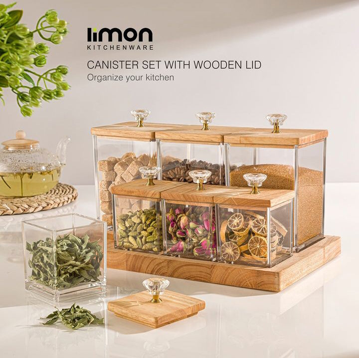 Limon Glass Spice Jars Set with Wooden Lid 8-Pcs (Canister Set)