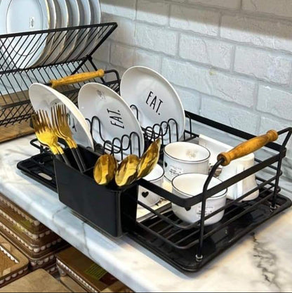 Limon Dish Rack with Wooden Handle (Metallic)
