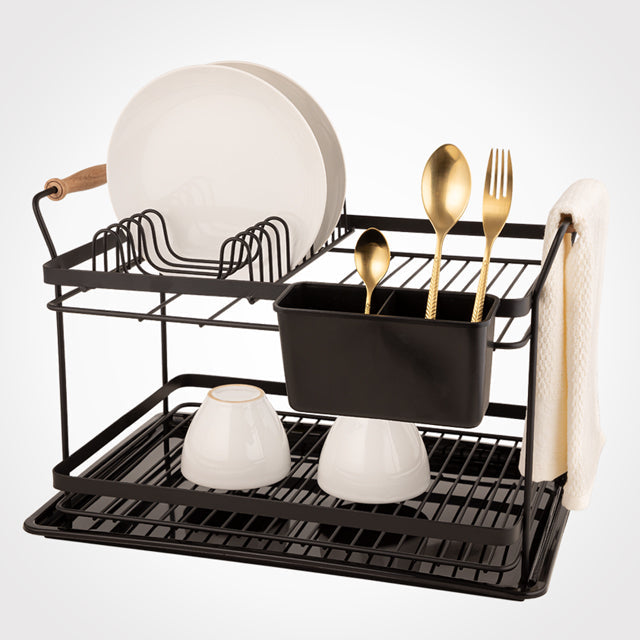 Limon Dish Rack with Wooden Handle (Metallic)