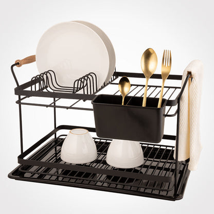 Limon Dish Rack with Wooden Handle (Metallic)