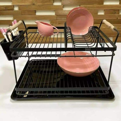 Limon Dish Rack with Wooden Handle (Metallic)