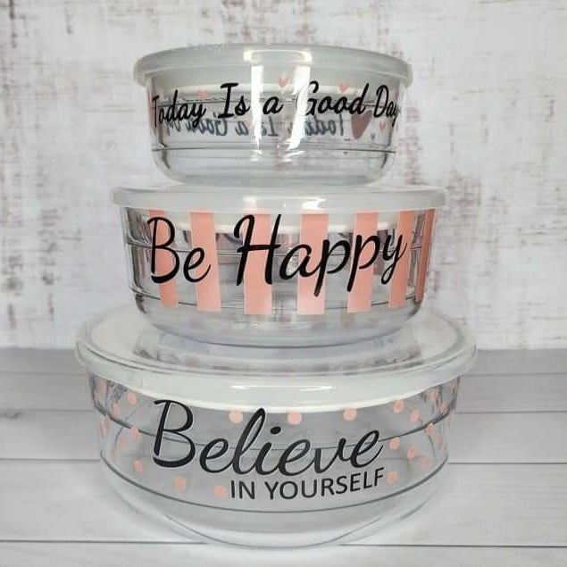 Limon Printed Vacuum Glass Bowl Set 3-Pcs!