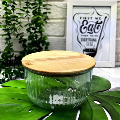 Limon Glass Bowl with Wooden Lid (3-Piece Set)
