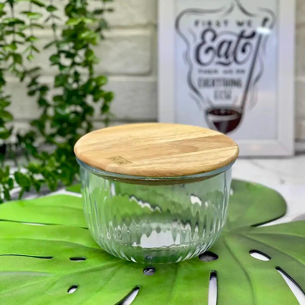 Limon Glass Bowl with Wooden Lid (3-Piece Set)