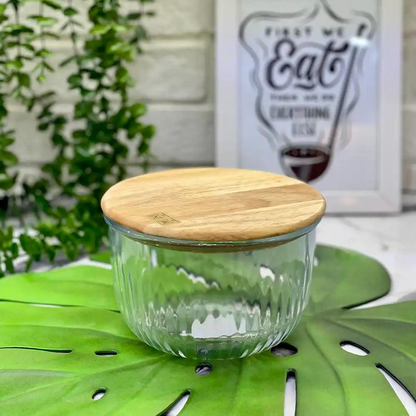 Limon Glass Bowl with Wooden Lid (3-Piece Set)