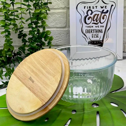 Limon Glass Bowl with Wooden Lid (3-Piece Set)